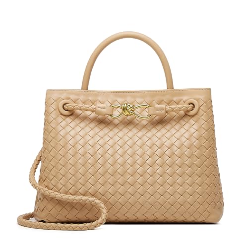 Woven Tote Bag Womens Purse: Vegan Leather Shoulder Handbags - Fashion Summer Beach Tote Bags - Large Travel Totes - color: A4 Medium Apricot