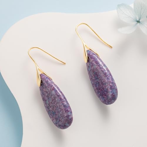 SELOVO Stone Fishhook Dangle Drop Earrings Statement Earrings for Women Stone - color: Light Purple-Gold Color Hook