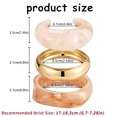 FAXHION Chunky Resin Acrylic Bangle Bracelets for Women, Colorful Wide Geometric Bangles Set, Statement Stackable Bracelet Jewelry Gift - color: Light Pink