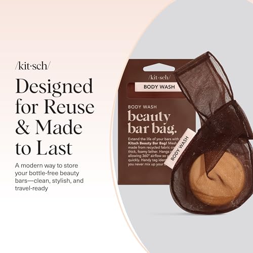 Kitsch Bar Soap Saver Pouch – Patented Mesh Soap Bag for Shampoo and Conditioner Bars - Extends Use & Prevents Soggy Mess - Recycled Beauty Bar Bag, Eco-Friendly - Chocolate - color: Chocolate