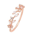 Adjustable Women's Cubic Zirconia Leaf Shaped Ring, 18K Gold-Plated Exquisite Stackable Women's Ring, A Great Gift for Her - color: F