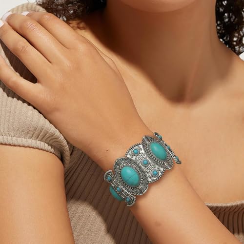 Turquoise Beaded Stretch Bracelets Bohemian Stackable Bracelets Y2K Summer Beach Bracelets Jewelry for Women - color: Silve-B
