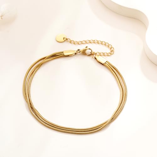 SLOONG Gold Pearl Bracelets for Women Trendy, 14K Gold Plated Dainty Stackable Layered Chain Bridesmaid Bracelets, Waterproof Wedding Jewelry for Women Adjustable 6"+2" - color: Style6(Snake Chain)