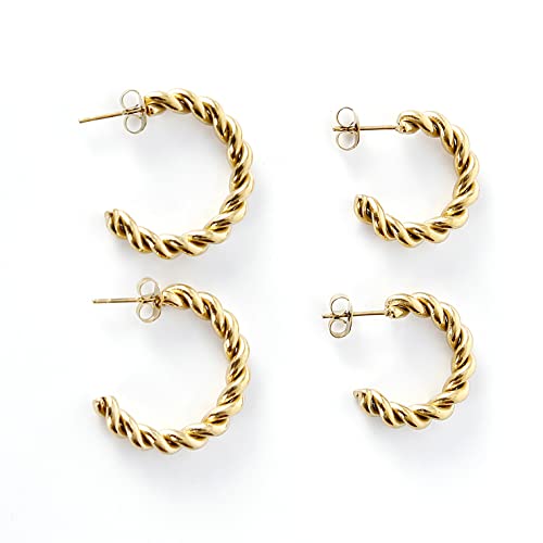 Women's Hoop Earrings Twisted Rope Round Hoop Earrings in Rose Gold, White Gold and Yellow Gold