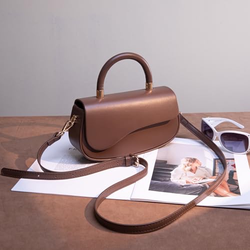 Milan Chiva Small Top Handle Purse for Women Elegant Crossbody Bag with Adjustable Strap for Evening Party & Daily Use - color: Dark Brown