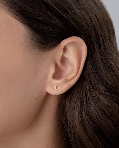 PAVOI 14K Gold Plated Dainty Flat Back Earrings for Women - Hypoallergenic Sterling Silver Posts Helix Cartilage Piercing Jewelry - Emoji Motif Bow Celestial Flatback Gold Stud Earrings Screw Back - style: Moon