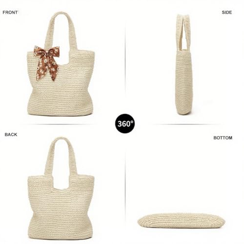 Crochet Beach Bags for Women Woven Purses Shoulder Bag Tote Handbag Summer Beach Purse - color: Wy11-white