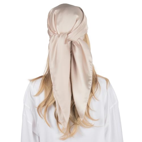 RIIQIICHY 35 Inch Head Scarf for Women Hair Scarf Like Silk Scarf Square Scarf Bandanas for Women - color: Beige
