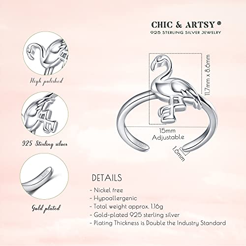 CHIC & ARTSY 925 Sterling Silver Open Toe Ring for Women - Lightweight Comfortable Yoga Toe Rings, Adjustable Stackable Toe Rings, Boho Coastal Vacation Beach Foot Jewellery - color: Flamingo/Silver