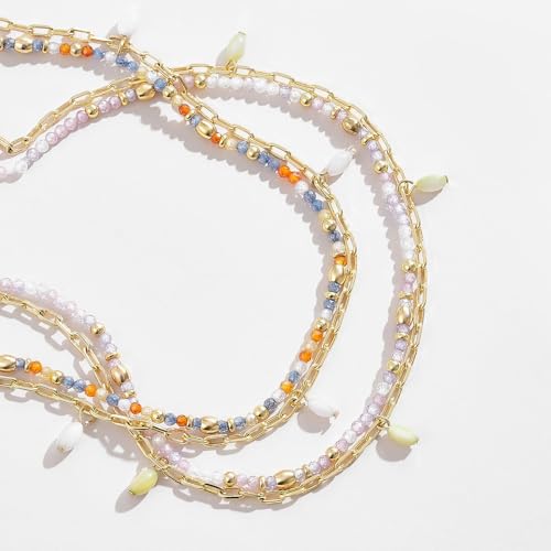 KissYan Layered Ankle Bracelets for Women, Summer Beaded Anklets Waterproof Adjustable Handmade Jewelry Gifts - color: Violet