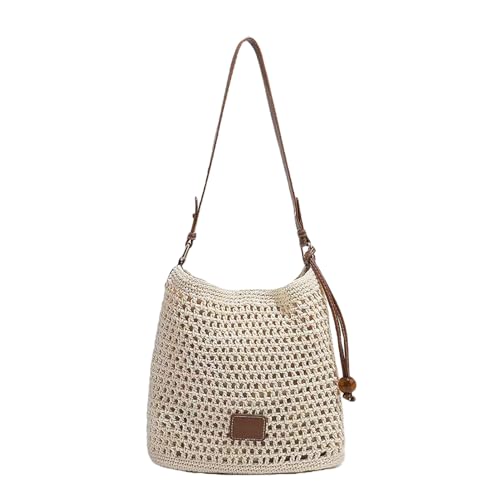 Cotton Fibre Crochet Beach Tote Bag for Vacation,Bohemian Cotton Hobo Shoulder Bag Casual Woven Purse for Women - color: Beige Shoulder Bag