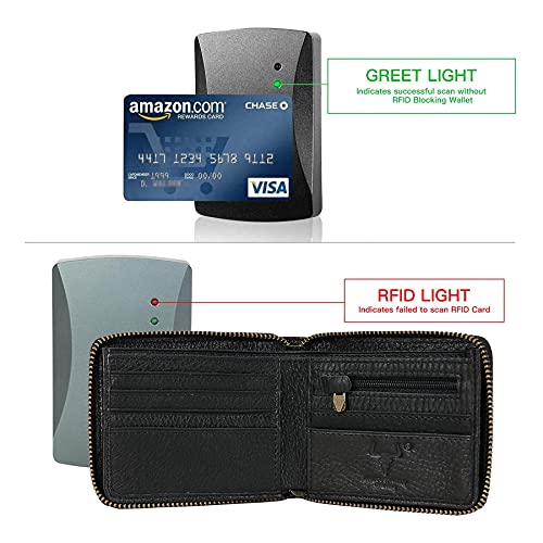 Zipper Wallet Men RFID Blocking Leather Bifold Wallets For Men - Flap ID Window Zip Coin Pocket Mens Zipper Wallets - Big Capacity Credit Card Travel Wallet (Black) - color: Black