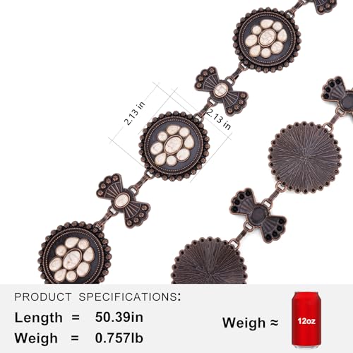 Montana West Rustic Couture's Large Western Concho Metal Belts for Women Cowgirl - color: White Sand