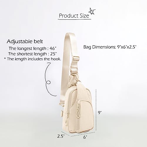 ODODOS Sling Bag with Adjustable Straps Crossbody Chest Bag Lightweight Backpack for Casual Traveling Hiking - color: Ivory