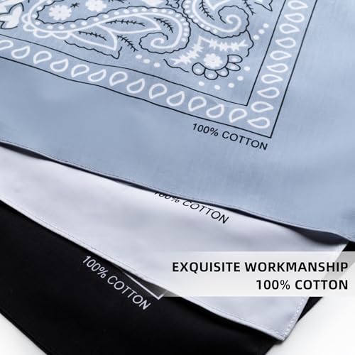 Extra Large Bandana 27” x 27”,100% Cotton bandana for Men and Women，Multi-Purpose Scarf Headbands ，Head Scarfs - color: Light Grey/Dark Grey