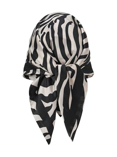 RoseSeek Women's Cheetah Print Silk Head Scarf Leopard Satin Rave Hair Scarf Headband Square Scarves - color: Black and White