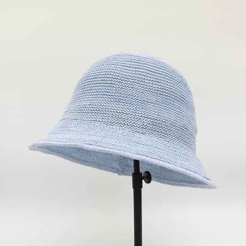 Women Straw Hat Beach Sun Cap Foldable Paper Knitted for Travel Summer Vacation Soft Lightweight Breathable - color: Blue