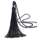 Long Tassel Necklace Handmade Turquoise Pearl Crystal Beads Necklace for Women Fashion Jewelry - color: B: BLACK
