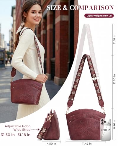 Crossbody Bags For Women, Vegan Leather Crossbody Purses with Boho Strap, Daily Travel Shoulder Handbag - color: Red