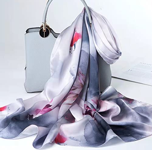 ANDANTINO 100% Silk Long Scarf-Women Large Oblong Shawls with Gift Packed - color: Ink Painting-lotus