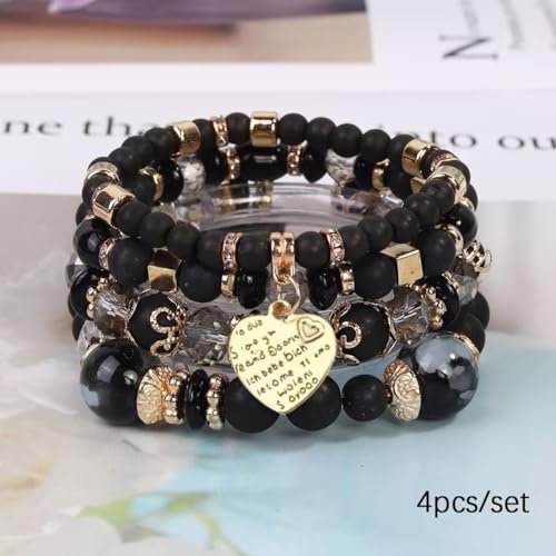 Bohemian Stackable Multi Layer Beaded Bracelets for Women Colorful Stacks Stretch Beads Heart Charm Elastic Bracelet Set Summer Beach Jewelry Gifts