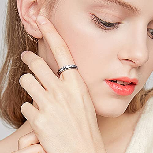 Ladytree Spinner Fidget Ring Sterling Silver Thumb Band for Women Anxiety Ring Platinum Plated Worry Stress Relief Just Breathe Boredom ADHD Autism Rings Boho Jewelry Gift - color: C-cats
