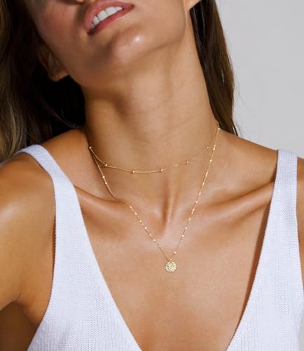 CHESKY 14k Gold Plated/Silver Plated Dainty Necklace for Women, Trendy Satellite Choker Necklace Thin Beaded Layered Choker Necklaces Discs Paperclip Chain Necklaces Womens Simple Jewelry - style: Beaded+Gold