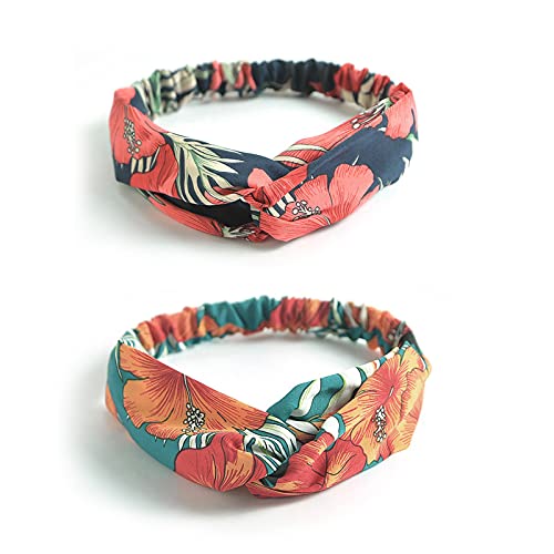 DRESHOW 10 Pack Boho Headbands for Women Vintage Cross Elastic Head Wrap Hair Accessories - color: 10 Pack C: Flower Printed Series VIII