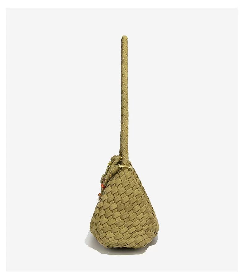 Premium Woven Shoulder crossboby Bag for Women, Slouchy Hobo Handbag with Braided Strap and Matching Zipper Pouch - color: Green