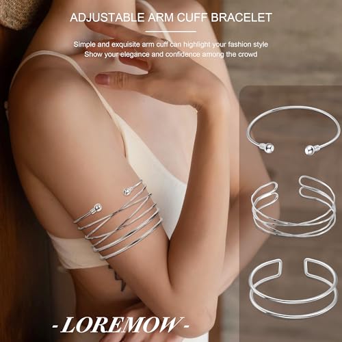 7Pcs Upper Arm Cuff for Women Gold Silver Open Arm Cuff Bracelets Adjustable Armlet Armband Minimalist Coil Swirl Arm Cuff Bracelet Jewelry - style: Silver-A