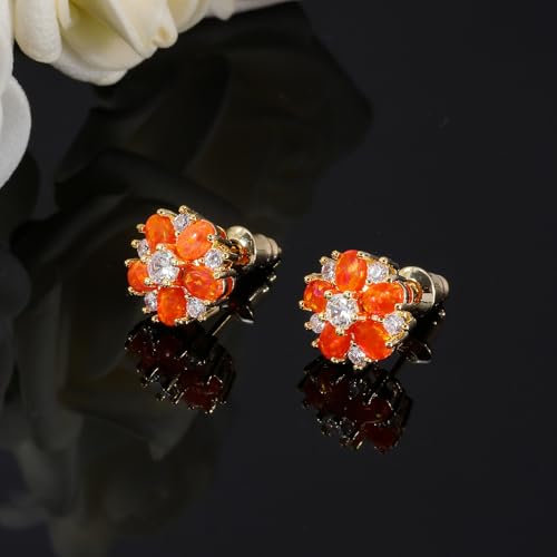 CiNily Flower Earrings,Opal Stud Earrings Sterling Silver or White Gold/Rose Gold Plated Ladies Flower Stud Earrings Cute Unique Earrings for Girls - color: Orange