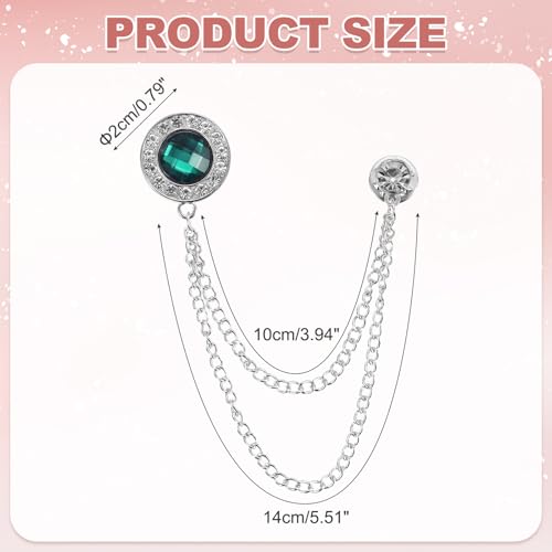 PATIKIL Gem Chain Brooch Pins, Hanging Chain Brooch Suit Pin Tassel Chain Round Crystal Badge Lapel Collar Pins for Men Shirts - color: Silver Tone(Green)