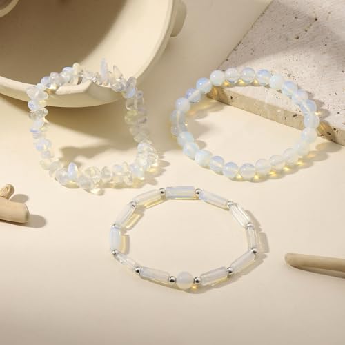 3Pcs Natural Stone Bracelets for Women 8mm Crystal Beaded Bracelets Handmade Stretch Bracelet Healing Crystal Jewelry for Women - style: Moonstone