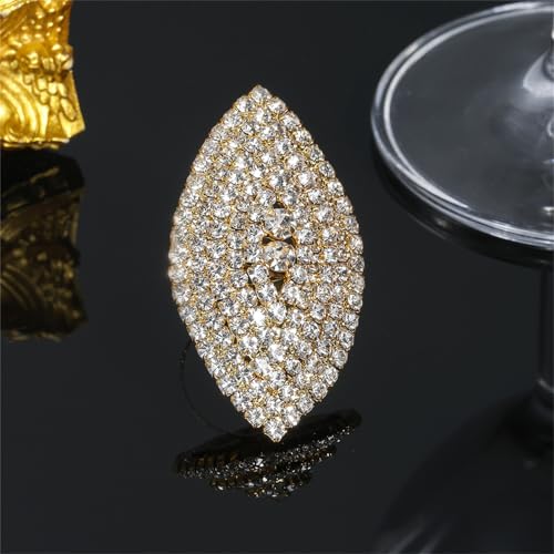 Sparkling Rhinestone Ring Bohemia Thick Large Oval Geometric Ring Square Princess Rings Fashion Heart Zircon Crystal Ring Prom Wedding Party Ball Rings for Women - color: Gold