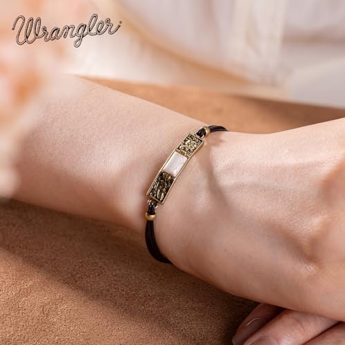 Montana West x Wrangler Faux Leather Wrap Bracelets for Women Western Country Bohemian Cowgirl Turquoise Dainty Jewelry - color: Gold-White