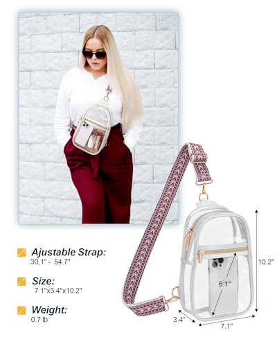 PACKISM Clear Sling Bag Stadium Approved - Clear Bag for Stadium Events & Holographic Bag for Music Festivals Jacquard Strap - color: 02_white
