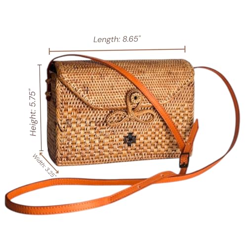 Utama Rattan Bag - Handmade Wicker Woven Purse - Ata, Woven, Straw, Bags - Circle, Square, Oval, Trapezoid Straw Boho Bags - color: Square Bow