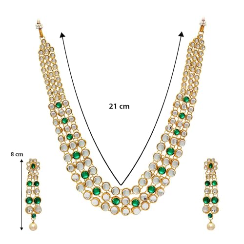 Aheli Indian Bollywood Style Wedding Faux Kundan Necklace with Earrings Set Ethnic Bharatanatyam jewellery set Gift for Women - color: Green & Gold