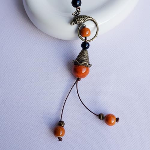 Boho Style Colorful Ceramic Bead Strand Necklace Adjustable Bohemian Jewelry Gift for Women, Fashion Clothing Matching Necklace - color: Orange-L