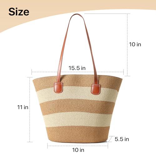 Straw Bags For Women | Travel Straw Totes Bag, Summer Woven Shoulder Bag Handbag - color: Summer Wave