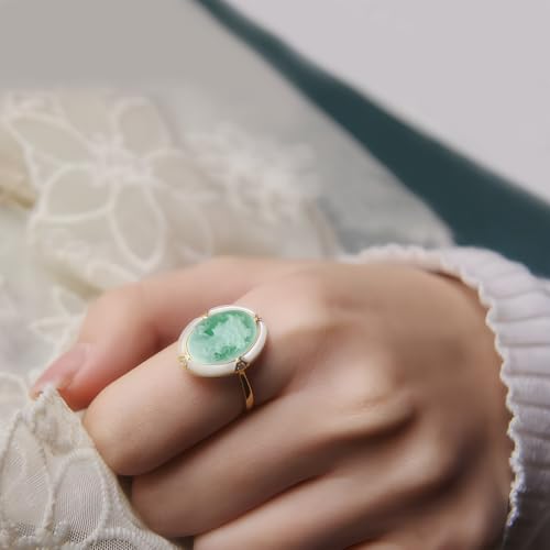 Victorian Cameo Ring in Shell Frame, Antique Agate Cameos Silhouette Rings Adjustable, Vintage Retro Art Deco Cameo Jewelry for Women - color: Green,b