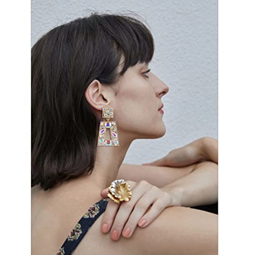 Rhinestone Rectangle Statement Earrings Colorful Crystal Geometric Drop Dangle Earrings for Women Prom Party - color: ab