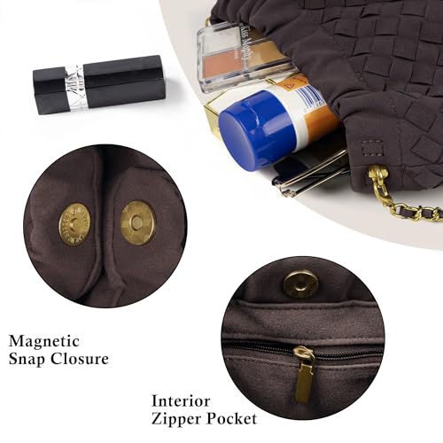 Joryin Woven Women's Crossbody Bag & Evening Purse, Trendy Dumpling Clutch & Hobo Cloud Shoulder Bag Trendy Dumpling Clutch - color: Woven Suede-chocolate Plum