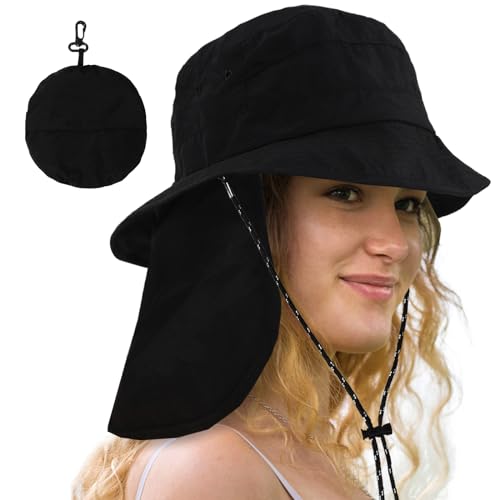Water-Resistant Sun UPF 50+ Bucket Hat Protection Packable Brimmed Boonie for Women Men Summer Lightweight Hiking Outdoor Cap - color: Black2