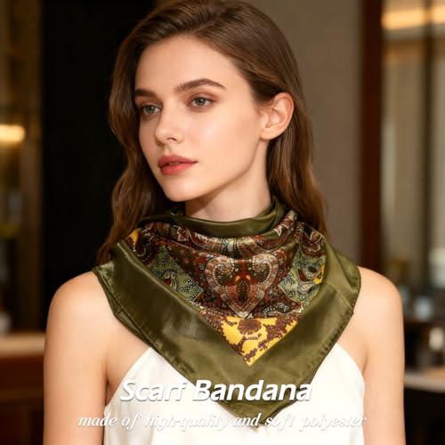 Ciormis 35" Silk Head Scarf for Women, 4 Pcs Satin Hair Scarf Square Silk Bandana Top Neck Scarves Hair Wraps for Sleeping - color: M1-cashew-set15