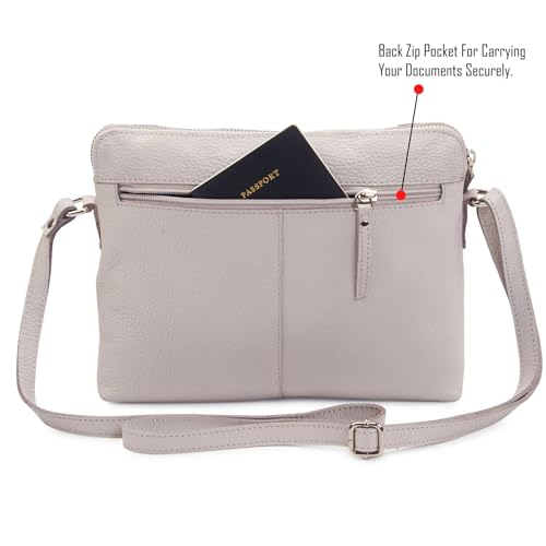 Leather Crossbody Bags for Women Small Soft Genuine Pebbled Sling Shoulder Handbag Crossover Purse with Full Adjustable Strap (Ice Grey Nappa) - color: Ice Grey Nappa