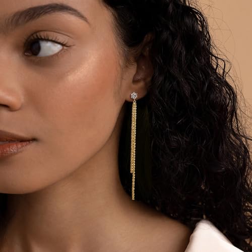 Robaice Gold Long Prom Earrings for Women, 14K Gold Plated Pearl Dangle Drop and Chain Tassel Threader Earrings Dangling，Rhinestone Zirconia Hypoallergenic Bride Party Prom Gold jewelry，Women Gifts - style: D-CZ dangle drop tassel