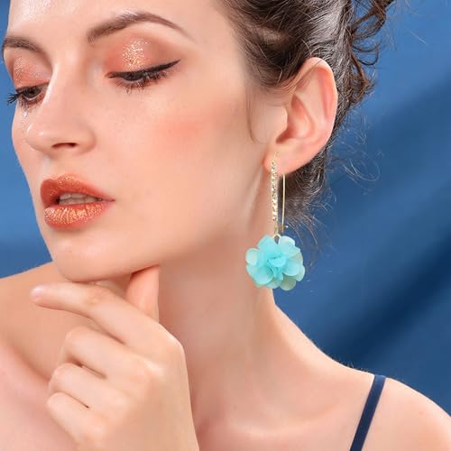 Boho Flower Dangle Earrings for Women Long Drop Resin Acrylic Tiered Petal Statement Earrings Handmade Lightweight Vintage Floral Chunky Drop Jewelry - color: Sky Blue