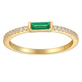 espere Minimal Dainty Baguette Wedding Band Ring | Lab-Created Emerald Cut Cubic Zirconia Stacking Ring | Anniversary Band for Her - color: Emerald CZ - Gold