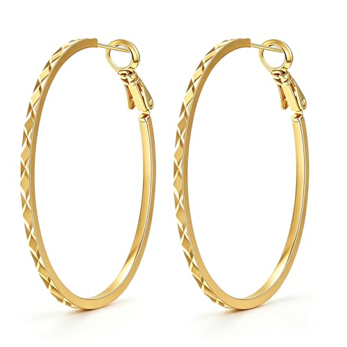 Gold Hoop Earrings for Women 14K Gold Plated Hoop Earrings Set, Large Medium Small Hoop Earrings Lightweight Hypoallergenic Huggie Statement Jewelry Gift for Women - color: Gold-C